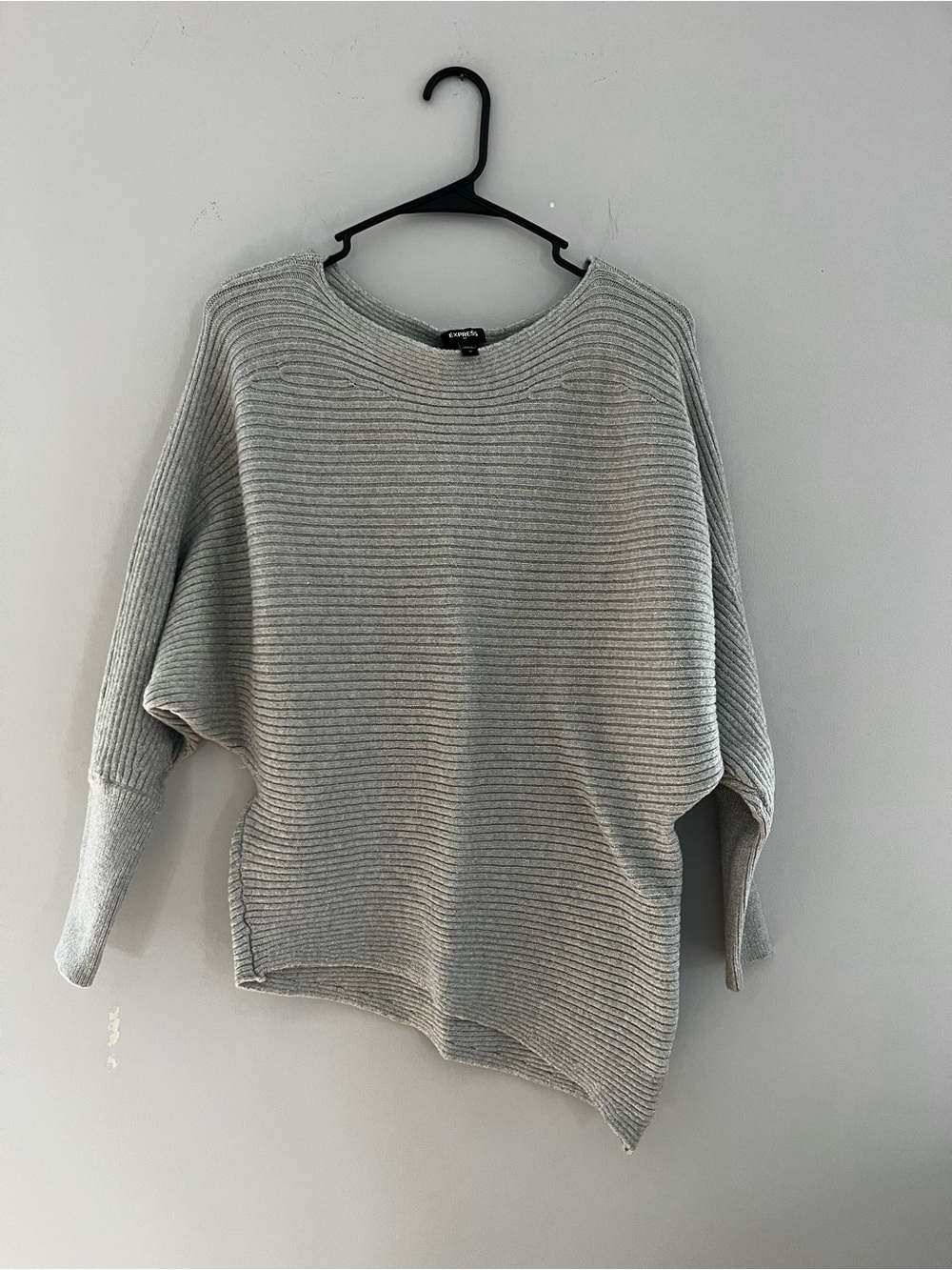 Express Light Gray Ribbed Crewneck Pullover - Picture 3 of 7